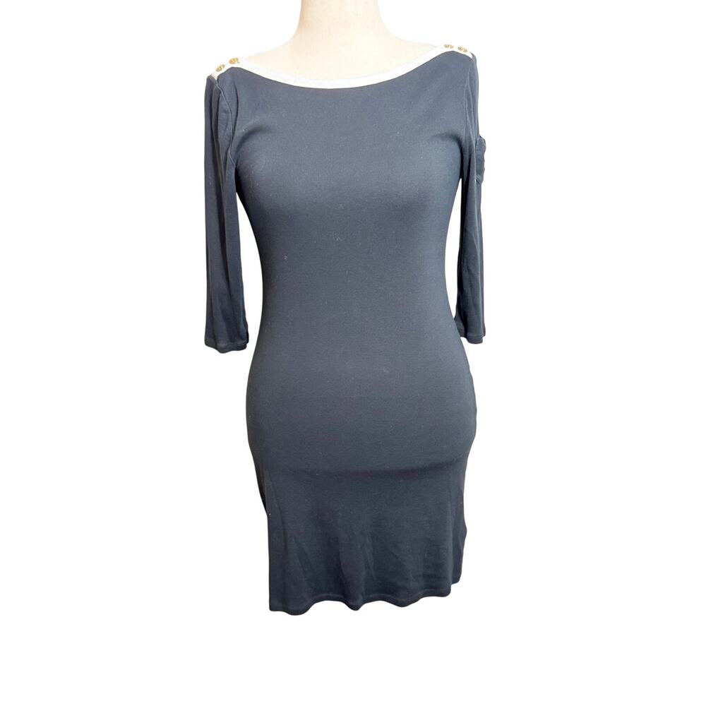 Lauren Ralph Lauren dress black 100% cotton boat neck 3/4 sleeve white trim Sz M